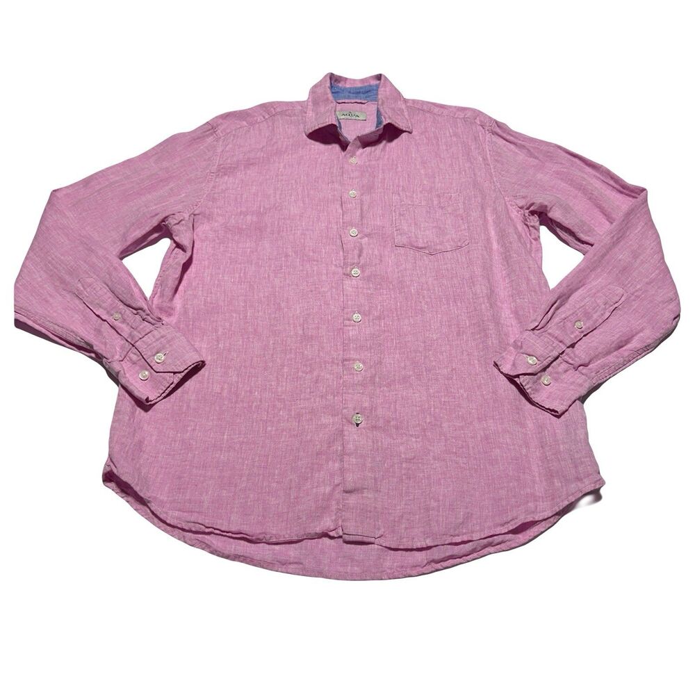 Toscano Men’s 100% Linen Long Sleeve Button Up Shirt Size L Large Light Pink